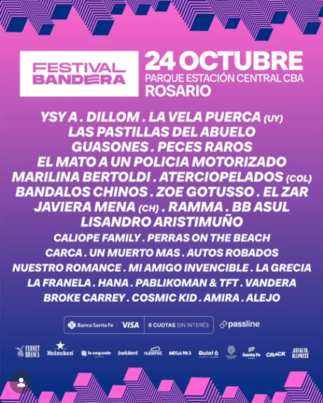 ⚡️ AHORA SI, SE CONFIRMÓ LA GRILLA DEL FESTIVAL BANDERA 2026

El próximo 24 de octubre en el Parque Estación Central Córdoba en Rosario, vamos a vivir la séptima edición a puro rock 🤘🏼

Cuatro escenarios para ver y escuchar bandas como LAS PASTILLAS DEL ABUELO, GUASONES, LA VELA PUERCA, MARILINA BERTOLDI Y MUCHOS MÁS

🎫 Entradas a la venta por passline.com

🎸 Donde hay un festival, está Mega Mar del Plata 101.9 | #PuroRockNacional